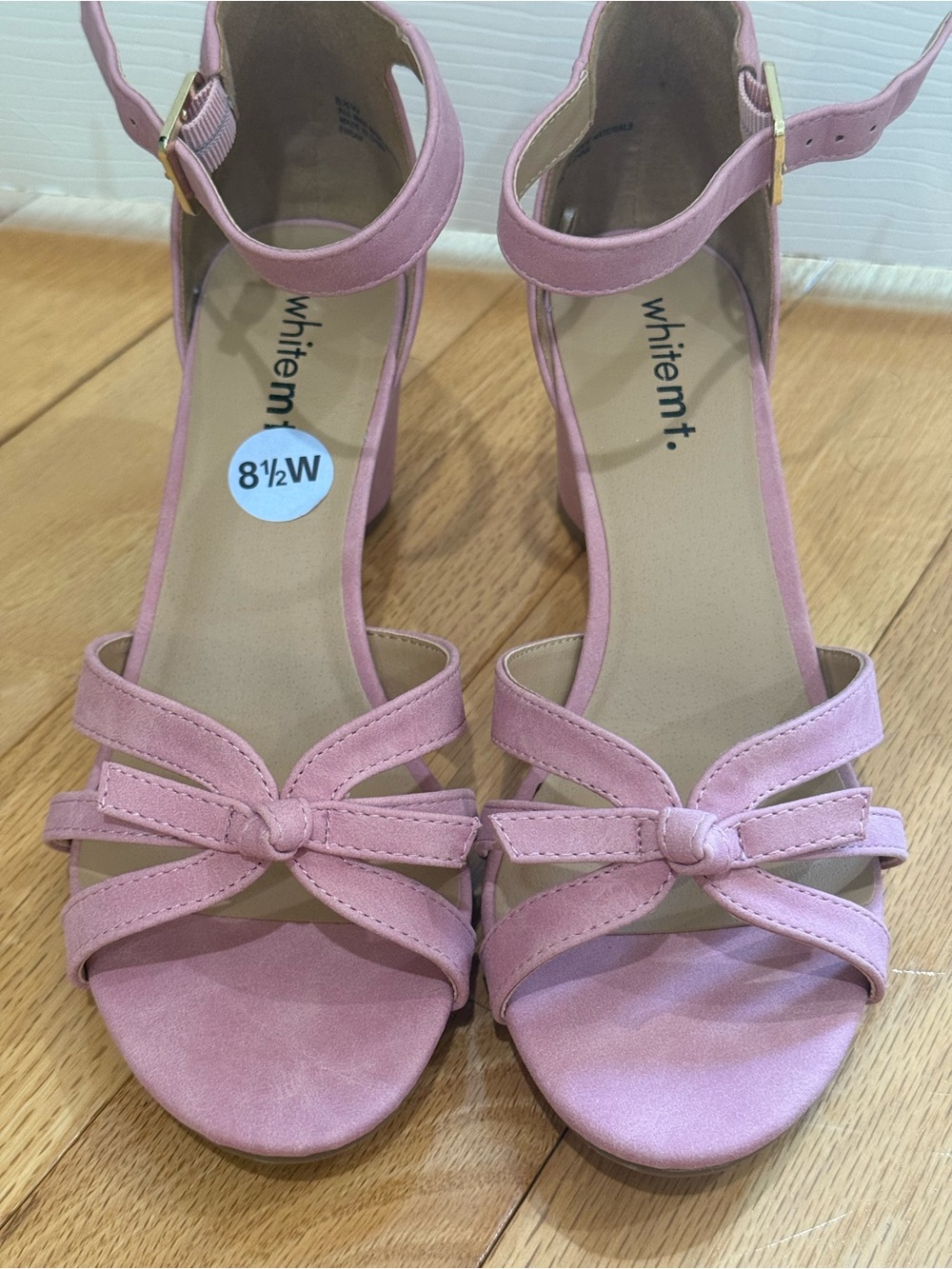 whitem t. Pink Knotted Ankle-Strap Block Heel Sandals